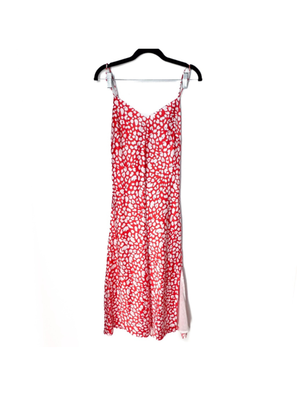 Lulus Calling My Spirit Red Satin Animal Print Midi Slip Dress Sz L Spring Chic